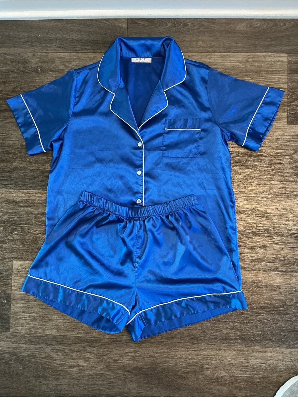 Silky Blue Short Pajama Set with White Piping
